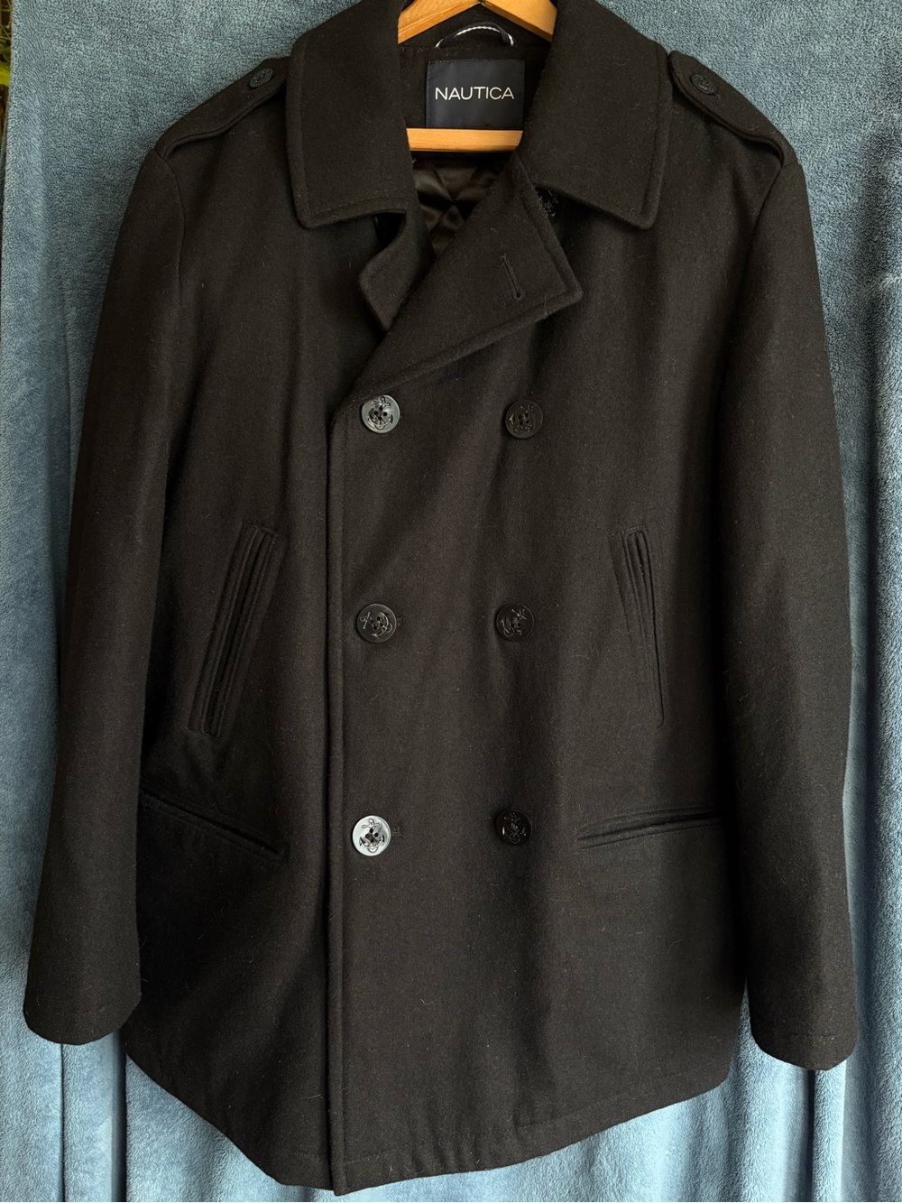 Nautica Black Double-Breasted Peacoat